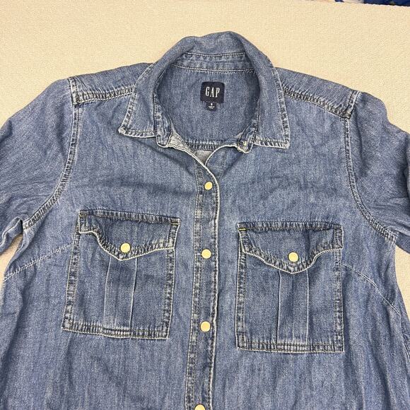 Gap Denim Pearl Snap Shirt Dress Womens Small Blue Western Cowgirl Classic - Picture 3 of 8
